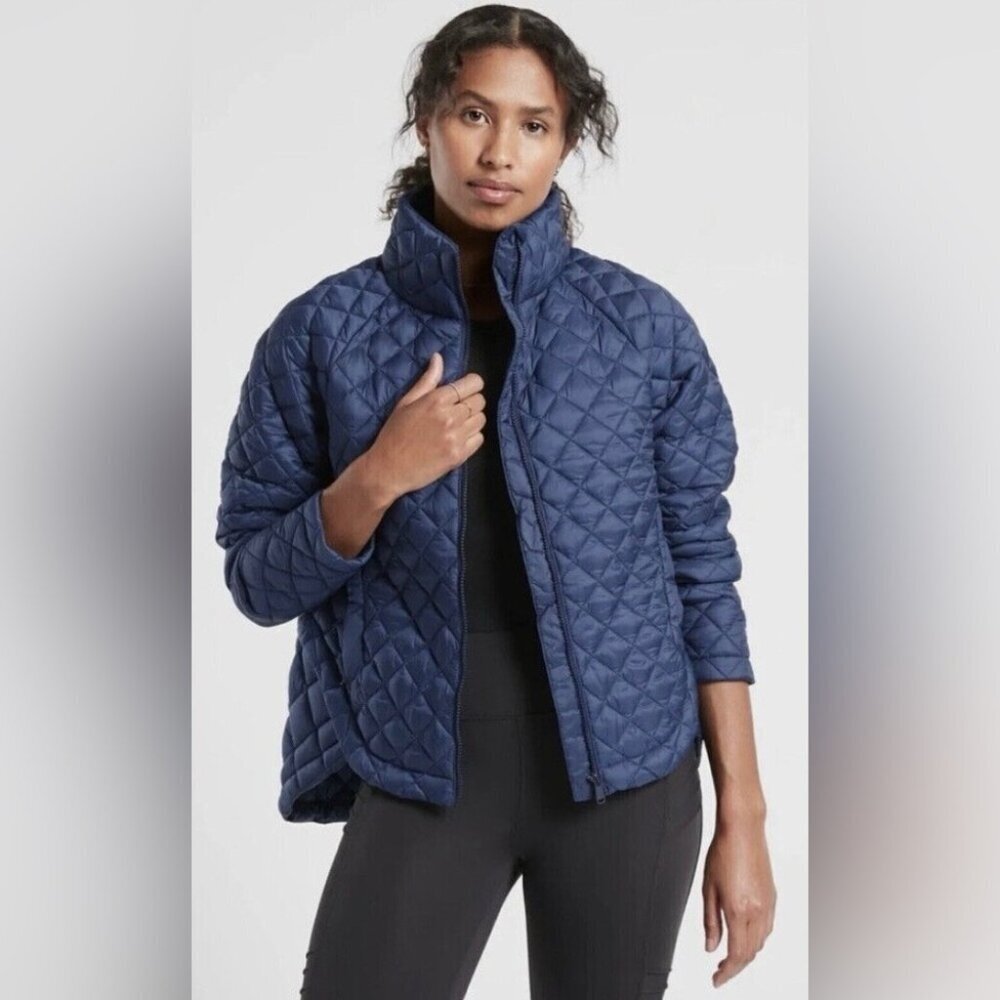 Athleta Navy Blue Quilted Whisper Featherless Jacket Full Zip  Coat Performance